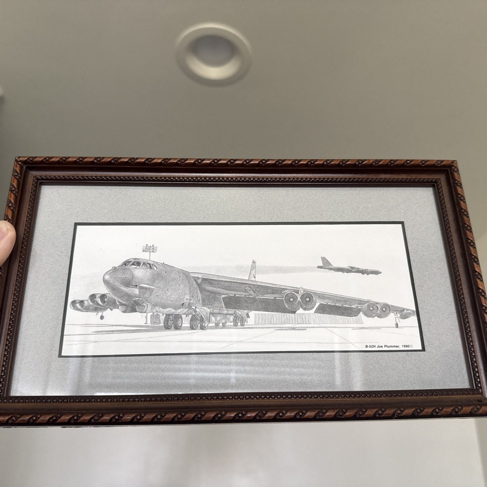 90' Joe Plummer Lithograph Print B-52 Signed Framed Matted 11.5x6.5" Aviation
